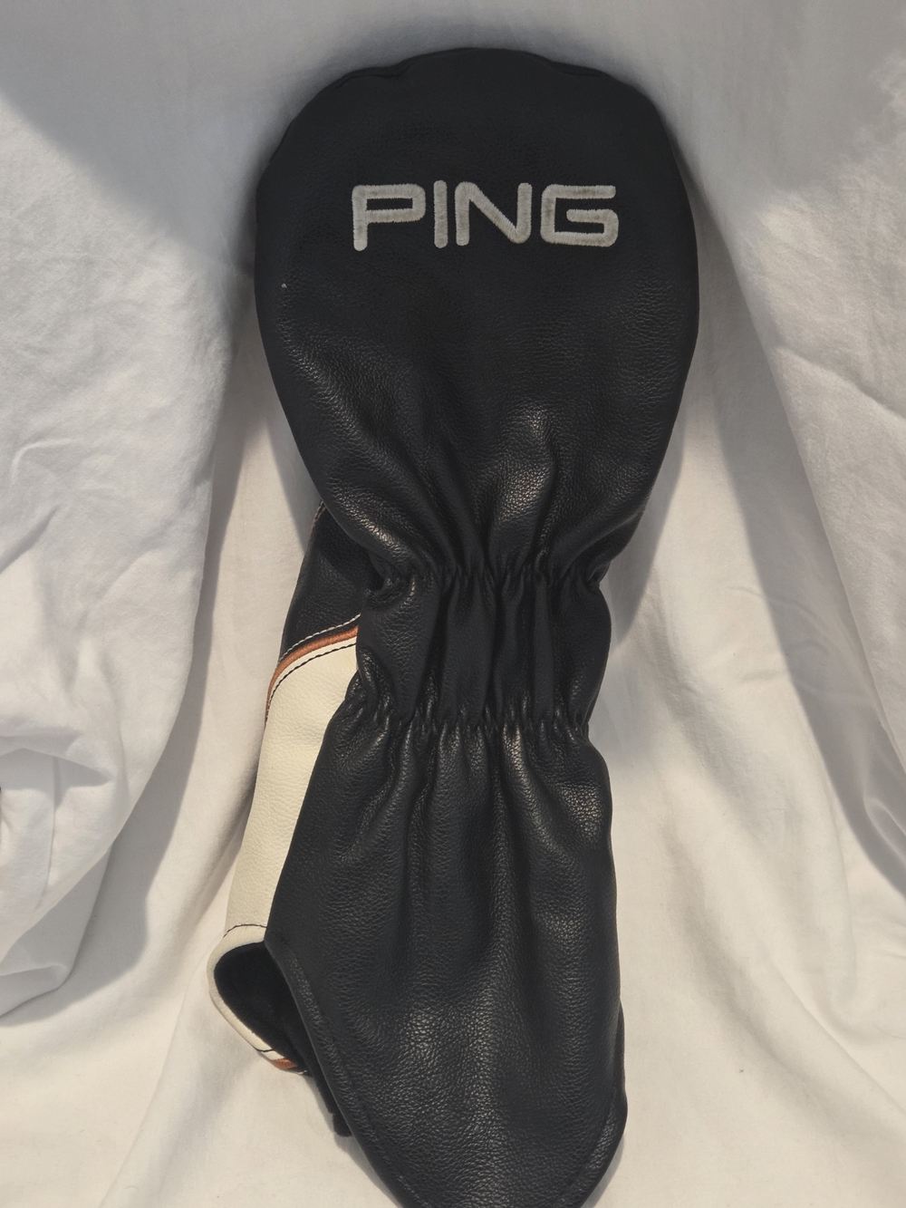 PING Black and Cream Leather Golf Driver Headcover